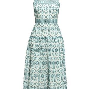 Shoshanna Teal and Cream Midi Dress